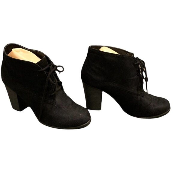 Attention Talina Lace Up Ankle Bootie 7M Black Faux Suede Stacked Heel 174N - Picture 5 of 8